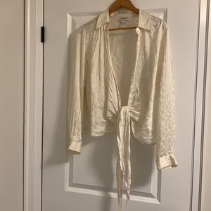 Vintage Tanner 100% Silk Wrap Blouse with Embroidered dots in Cream, size 12